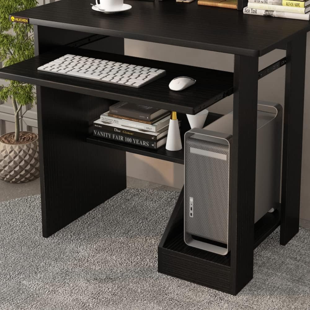 ALISENED Home Office Computer Desk with Monitor Stand Keyboard Tray， 29.5 Inch Study Writing Desk Small PC Laptop Table with Storage Shelves， Modern Workstation for Small Spaces Save Space - Image 4